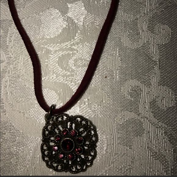 Vintage Necklace on Burgundy Cord - Picture 3 of 4